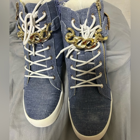 Only tried on once. Denim wedge sneakers. - Picture 2 of 2